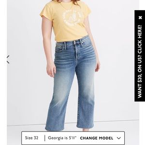 NWT Madewell 	
slim wide-leg crop jeans in reggie wash